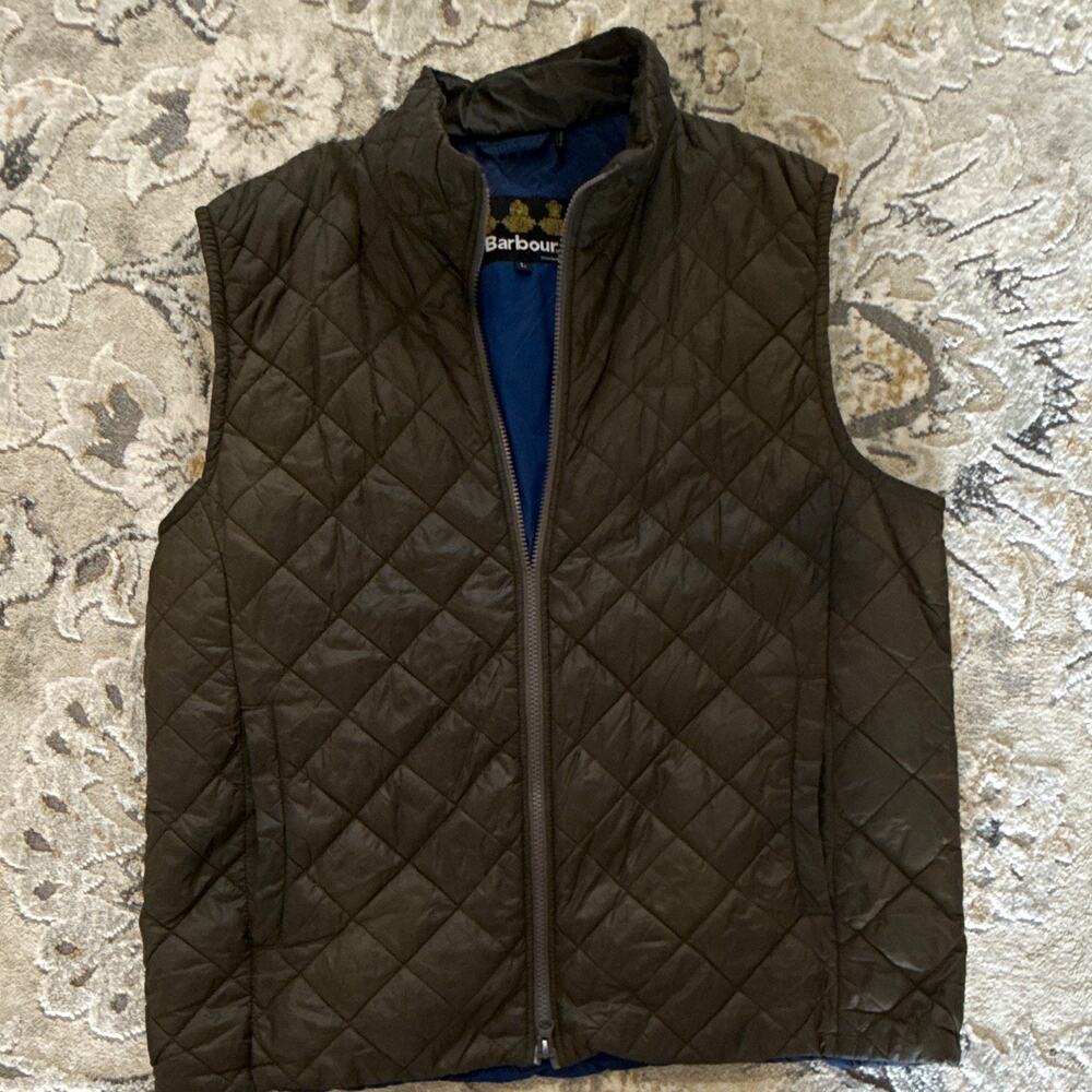 Barbour Men's Brown Quilted Vest Full Zip Stand-Up Collar Size L